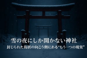 雪の夜にしか開かない神社。封じられた鳥居の向こう側にあるもう一つの現実